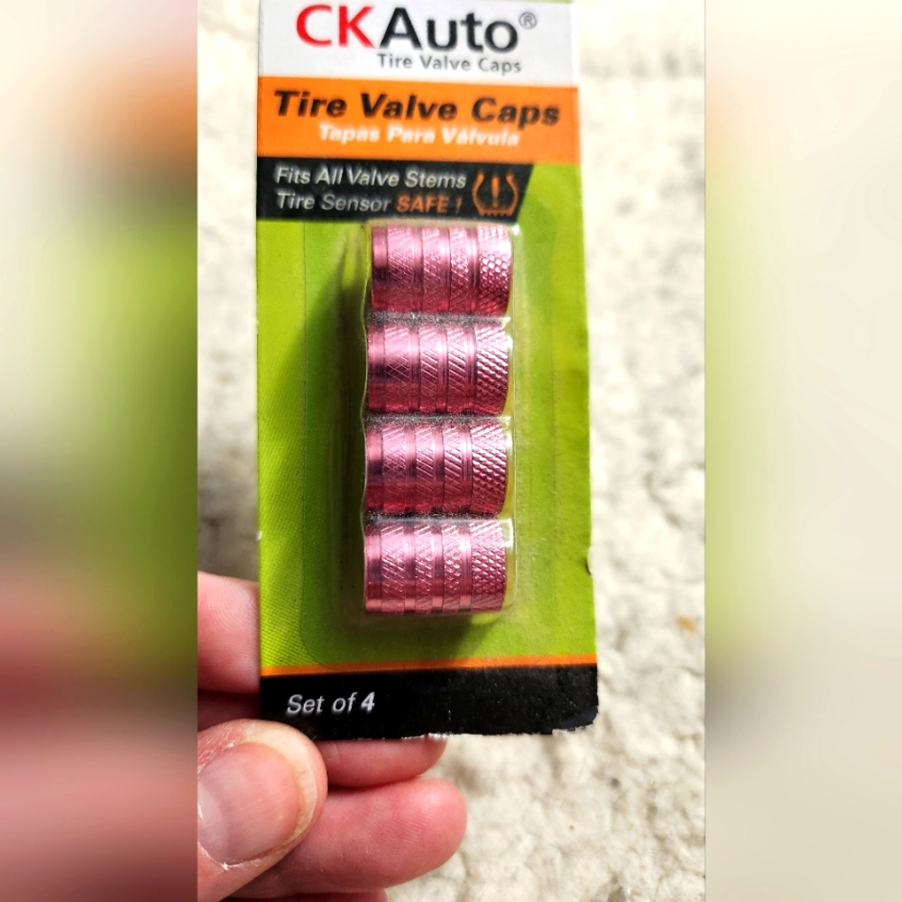 CKAuto Pink Tire Valve Caps Set of 4 NEW In Pkg *TPMS Safe